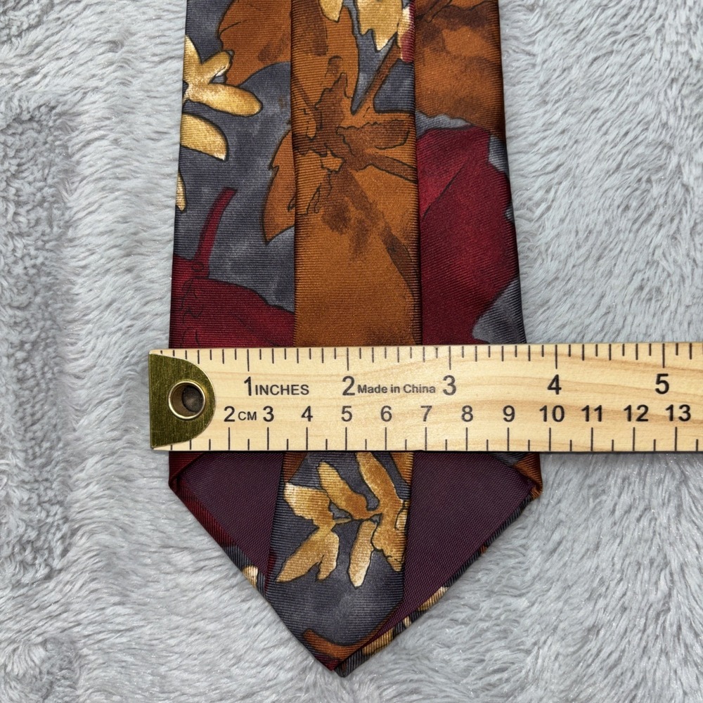 George Machado Mens Silk Tie Brown autumn leaf Made in USA 4" - Picture 6 of 7